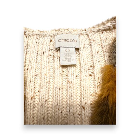 Vintage Chico's Faux Fur Brown Chevron Vest Knit Back Size 0 S/M - Picture 6 of 8